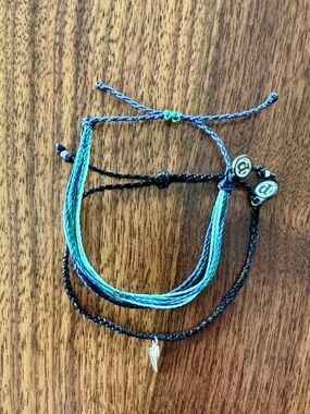 Pura Vida Lot of Two Bracelets: Lightning Bitty Braid Black & Mixed Blues NWOT